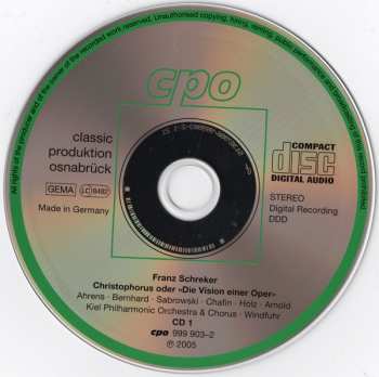2CD Franz Schreker: Christophorus, Oder »Die Vision Einer Oper«