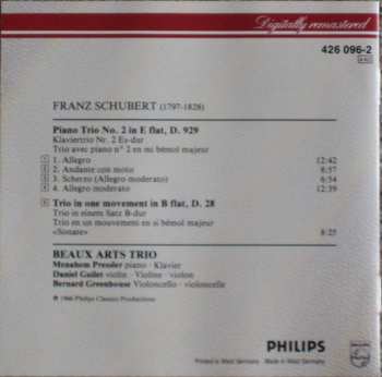 CD Franz Schubert: Piano Trio Klaviertrio Nr. 2 D.929 / Trio D.28 "Sonate"