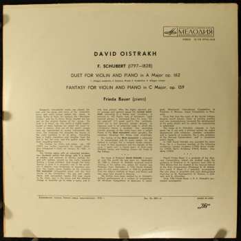 LP Franz Schubert: Duet For Violin And Piano / Fantasy For Violin And Piano