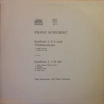 LP Franz Schubert: Symfonie Č. 3 H Moll 8 »Nedokončená«, Č. 8 D Dur