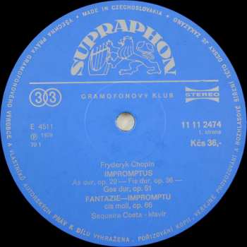 LP Frédéric Chopin: Impromptus / Etudy Z Op. 10, 25 A Posth. / Barkarola Op. 60