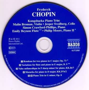 CD Frédéric Chopin: Piano Trio, Op. 8 • Variations For Flute And Piano • Rondeau For Two Pianos