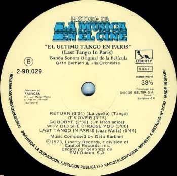 LP Gato Barbieri: Last Tango In Paris