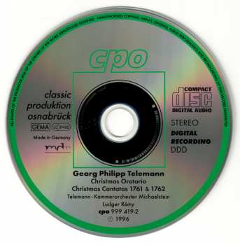 CD Georg Philipp Telemann: Christmas Oratorio; Christmas Cantatas 1761 & 1762