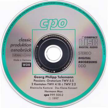 CD Georg Philipp Telemann: Passions-Oratorium. 2 Kantaten
