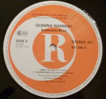 LP Gianna Nannini: Sconcerto Rock (Dalla Colonna Sonora Originale Del Film)