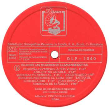 LP Giorgio Gaslini: Cuando Las Mujeres Se Llaman Señoras (Banda Sonora Original)