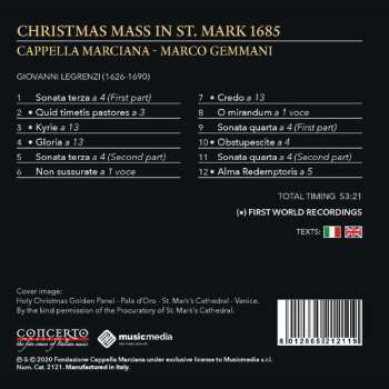 CD Giovanni Legrenzi: Christmas Mass In St. Mark 1685