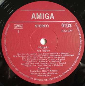 LP Gisela May: Hoppla Wir Leben