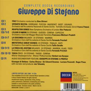 14CD/Set di cofanetti Giuseppe Di Stefano: Complete Decca Recordings LTD