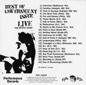 CD Government Issue: Best Of Government Issue • Live - The Mystic Years