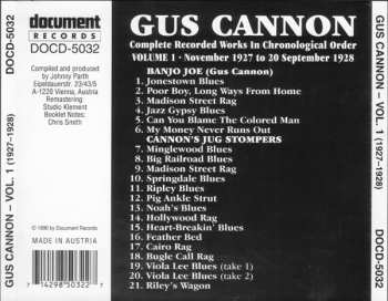 CD Gus Cannon: Complete Recorded Works In Chronological Order: Volume 1 (November 1927 To 20 September 1928)