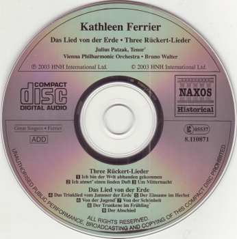 CD Wiener Philharmoniker: Das Lied Von Der Erde / Three Rückert Lieder