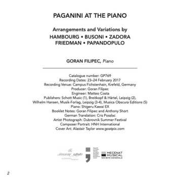 CD Ignaz Friedman: Paganini At The Piano - Arrangements & Variations 
