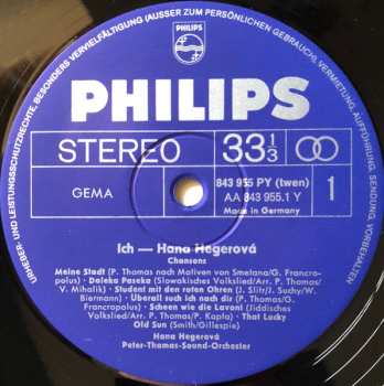 LP Hana Hegerová: Ich - Hana Hegerová - Chansons