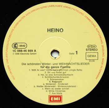 LP Heino: Die Schönsten Winter- Und Weihnachtslieder Für Die Ganze Familie
