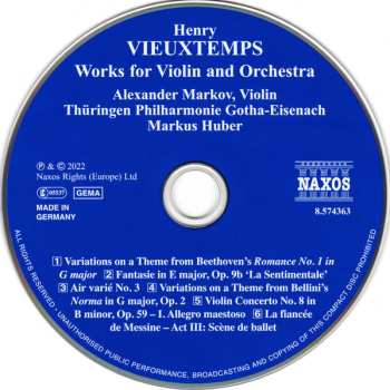 CD Henri Vieuxtemps: Fantasie In E 'La Sentimentale'