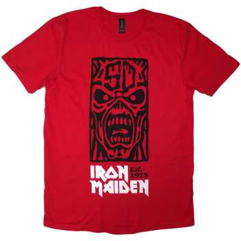 Merce Iron Maiden: Iron Maiden Unisex T-shirt: Est. 1975 Stamp Logo Black (red) (small) S