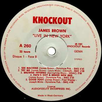 LP James Brown: Greatest Hits - "Live In New York"