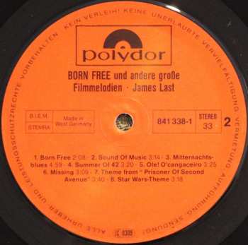 LP James Last: Born Free... Und Andere Große Filmmelodien