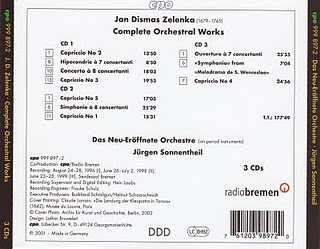 3CD/Set di cofanetti Jan Dismas Zelenka: Complete Orchestral Works