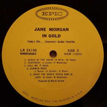LP Jane Morgan: Jane Morgan In Gold Today's Hits...Tomorrow's Golden Favorites