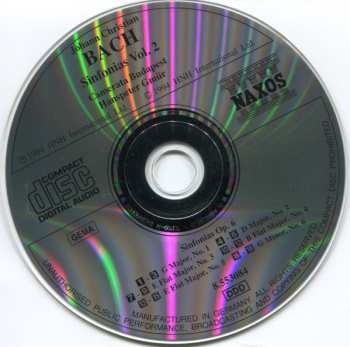 CD Johann Christian Bach: Sinfonias Vol. 2 - Sinfonias, Op. 6, Nos. 1 - 6