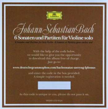 3LP/Set di cofanetti Johann Sebastian Bach: 6 Sonaten Und Partiten Für Violine Solo BWV 1001-1006 LTD | NUM