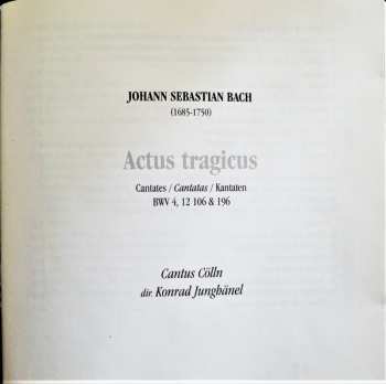 CD Johann Sebastian Bach: "Actus Tragicus" Cantates / Kantaten BWV 4, 12, 106 & 196