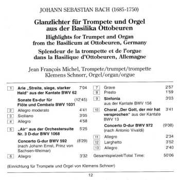 CD Johann Sebastian Bach: Glanzlichter Für Trompete Und Orgel Aus Der Basilika Ottobeuren