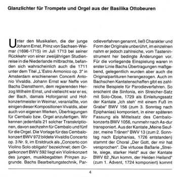 CD Johann Sebastian Bach: Glanzlichter Für Trompete Und Orgel Aus Der Basilika Ottobeuren