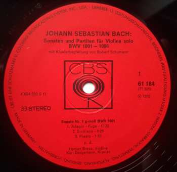 3LP/Set di cofanetti Johann Sebastian Bach: Sonaten Und Partiten Für Violine Solo BWV 1001-1006 Mit Der Klavierbegleitung Von Robert Schumann