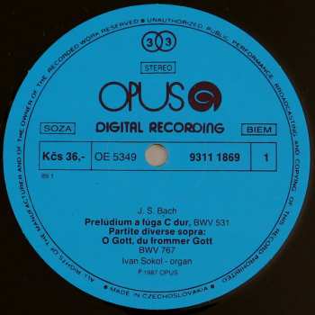 LP Johann Sebastian Bach: Organ Compositions BWV 531, BWV 767, BWV 536, BWV 579, BWV 572