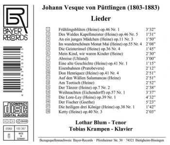 CD Johann Vesque von Püttlingen: Lieder