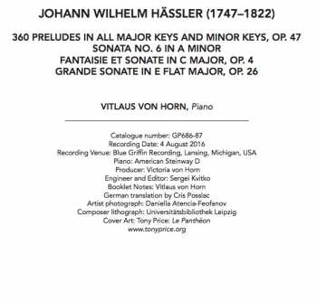2CD Johann Wilhelm Hässler: 360 Preludes
