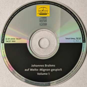 CD Johannes Brahms: Auf Welte-Mignon Gespielt Von ...