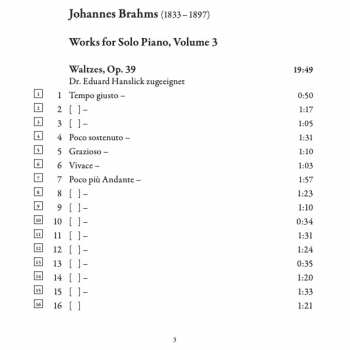 CD Johannes Brahms: Works For Solo Piano, Volume Three