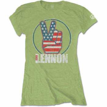 Merch John Lennon: Donne Maglietta Peace Fingers Us Flag 