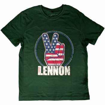 Merce John Lennon: John Lennon Unisex T-shirt: Peace Fingers Us Flag (x-small) XS