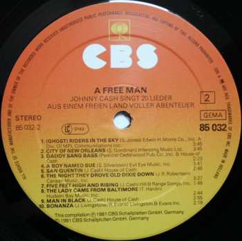 LP Johnny Cash: A Free Man (Johnny Cash Singt 20 Lieder Aus Einem Freien Land Voller Abenteuer)