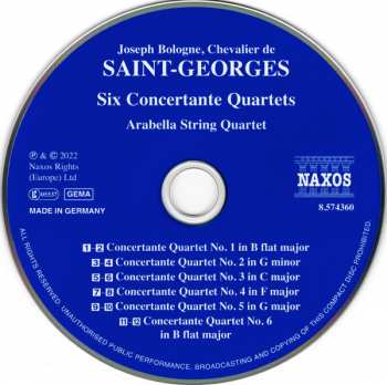 CD Joseph Boulogne, Chevalier De Saint-Georges: Six Concertante Quartets