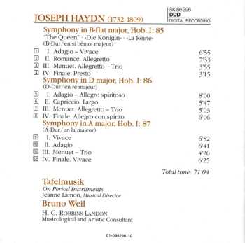 CD Joseph Haydn: Paris Symphonies II - 1785-1786 - Nos. 85, 86 & 87