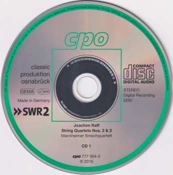 2CD Joseph Joachim Raff: String Quartets 2, 3, 4 & 8