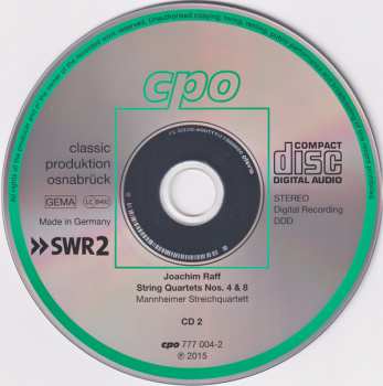 2CD Joseph Joachim Raff: String Quartets 2, 3, 4 & 8