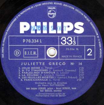 LP Juliette Gréco: À La Philharmonie De Berlin
