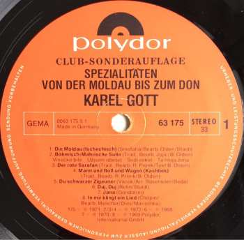 LP Karel Gott: Spezialitäten Von Der Moldau Bis Zum Don