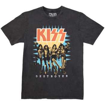 Merch Kiss: Stone Wash Maglietta Destroyer 3d Logo Kiss