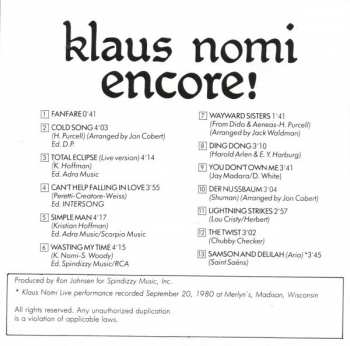 CD Klaus Nomi: Encore!