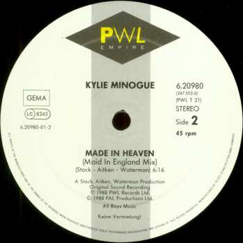 LP Kylie Minogue: Je Ne Sais Pas Pourquoi (I Still Love You) / Made In Heaven