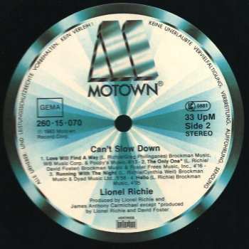 LP Lionel Richie: Can't Slow Down